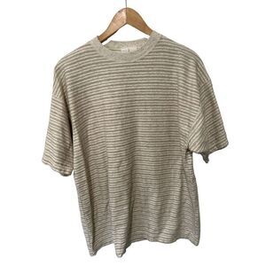 Pyramid Creations 100% Cotton Striped Cream Tan T Shirt Large